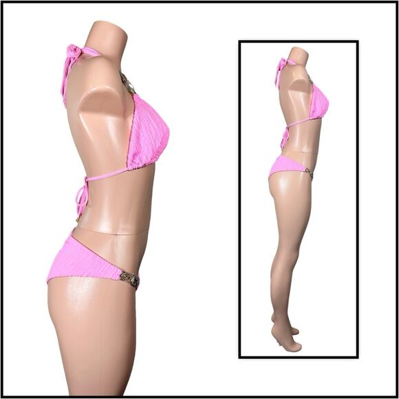 Beach Bunny Raja Triangle Top DD  Skimpy Bottom M, L, XL - Flamingo $290 - Picture 9 of 13